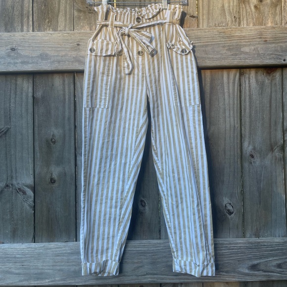 Taxi Pants - Taxi Striped High-Waist Paperbag Pants Size L